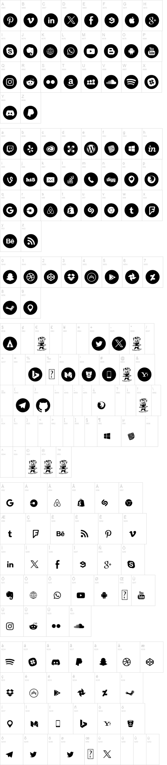 Social Media Circled 字体字形表