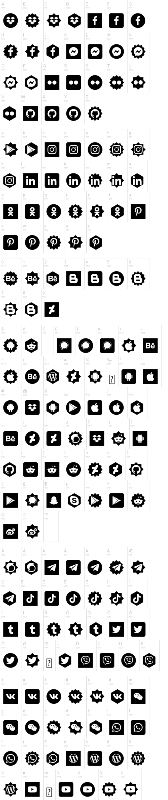 Social Shapes 字体字形表