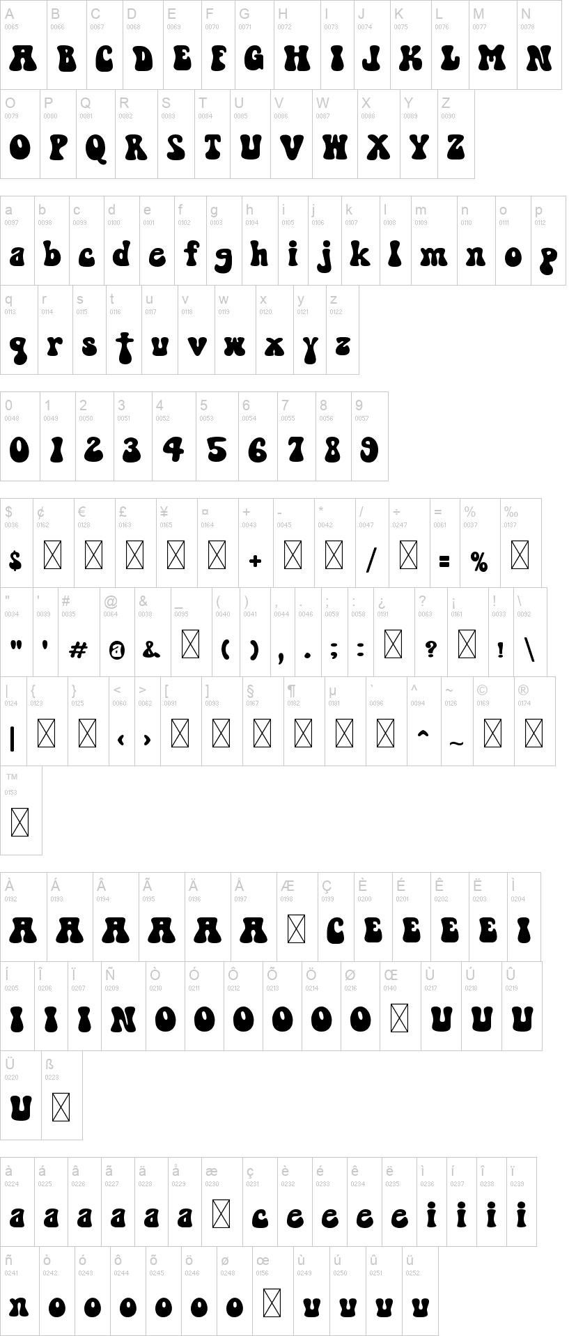 Sooky 70s 字体字形表