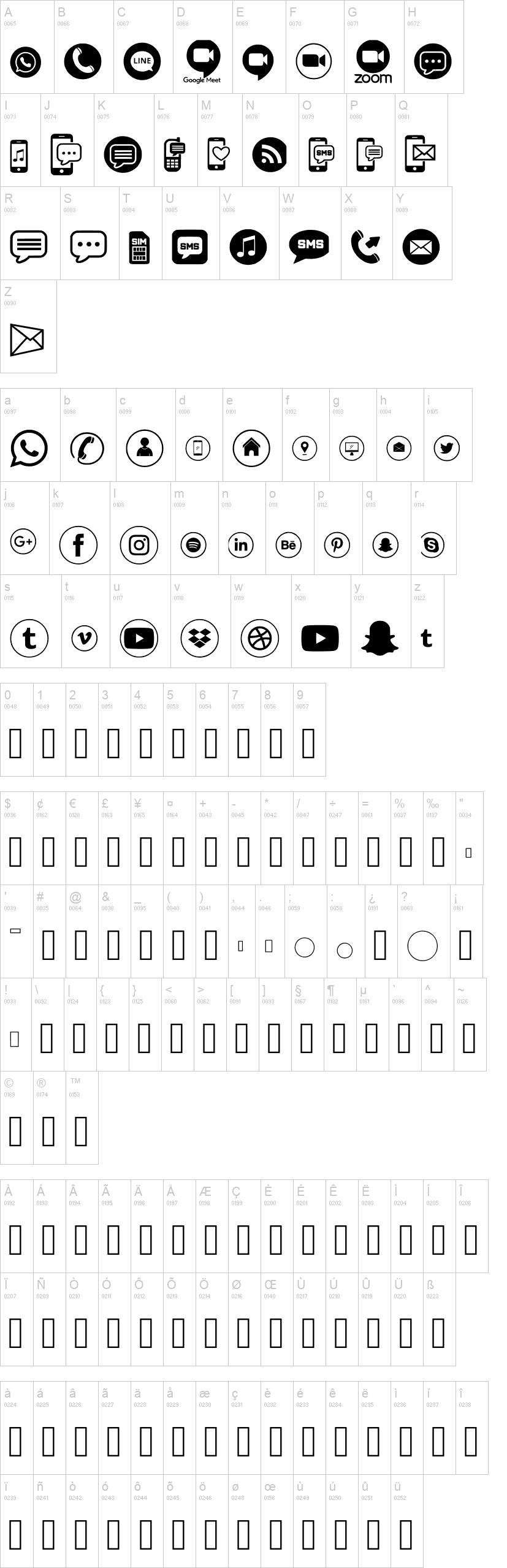 Sosmed Phone 字体字形表