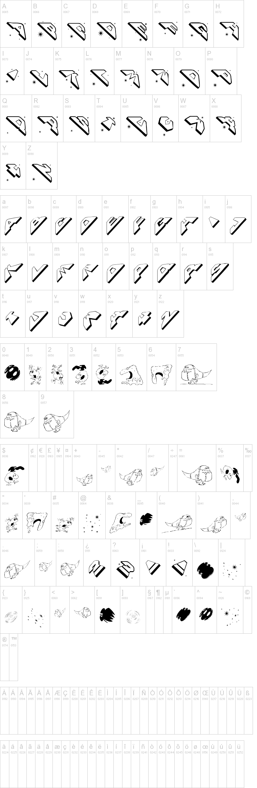 Space Attacks 字体字形表