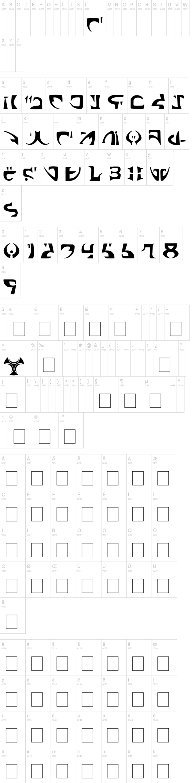 Space Encounter 字体字形表