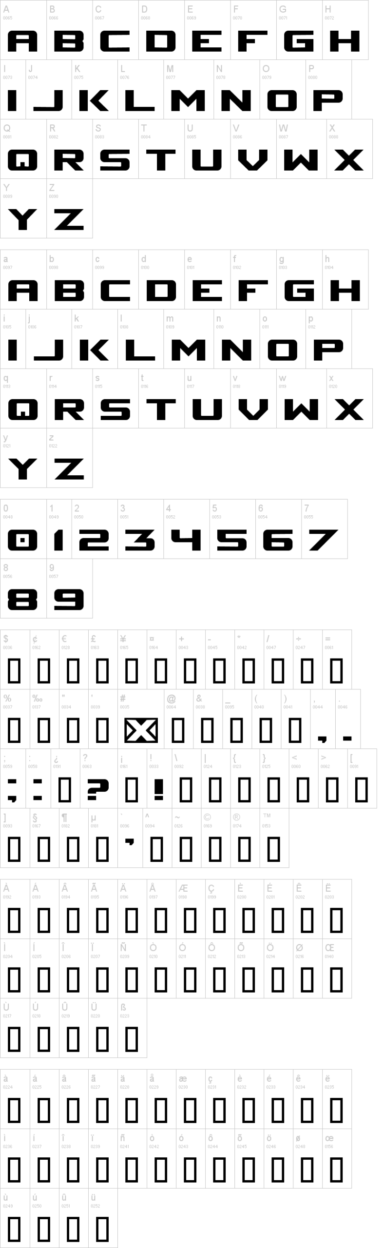 Space Marine 字体字形表
