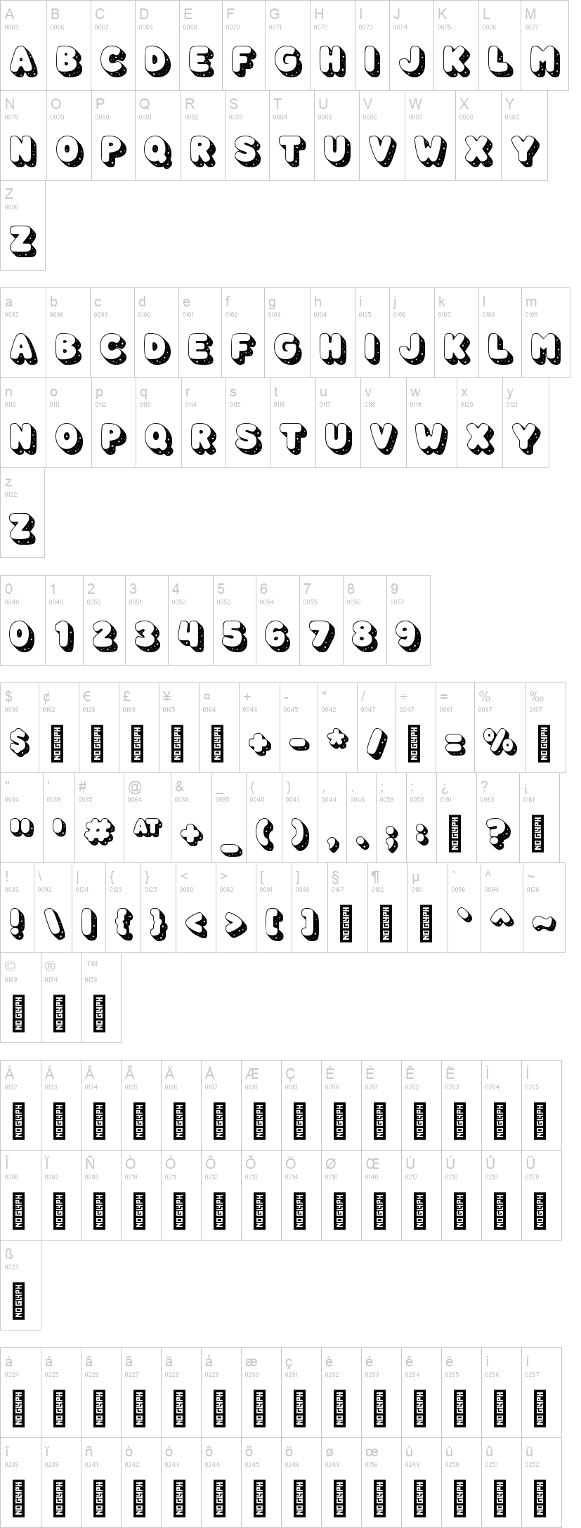 Space Time 字体字形表