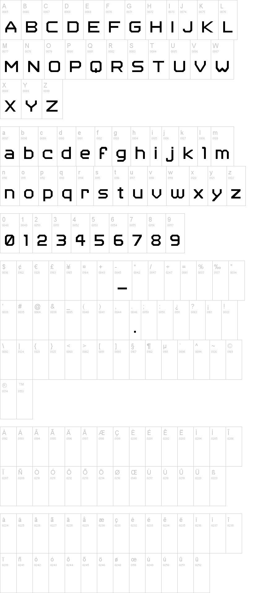 Spaceport 2006 字体字形表