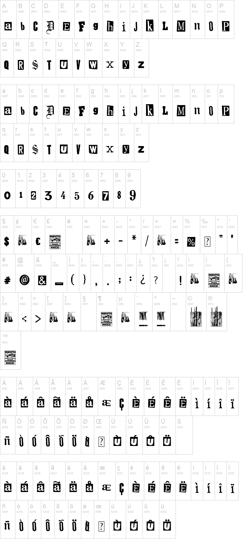 Spanish Faith 字体字形表