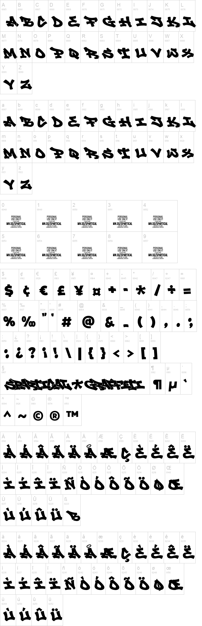 Spartical Graffiti 字体字形表