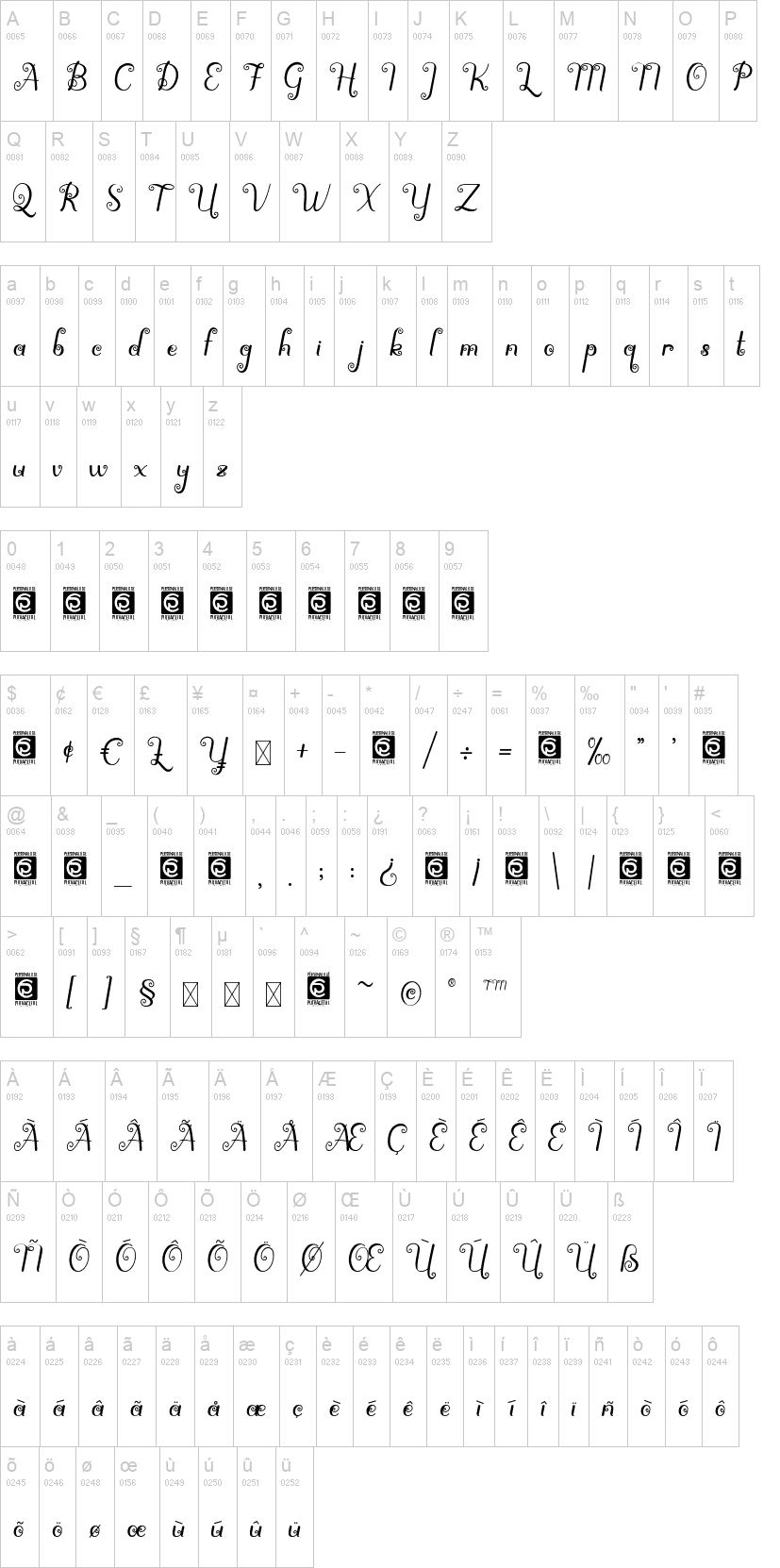 Spirly 字体字形表