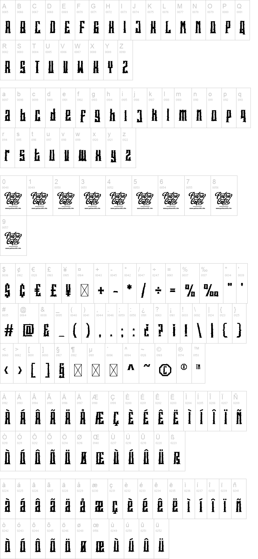 Spookies Identity 字体字形表