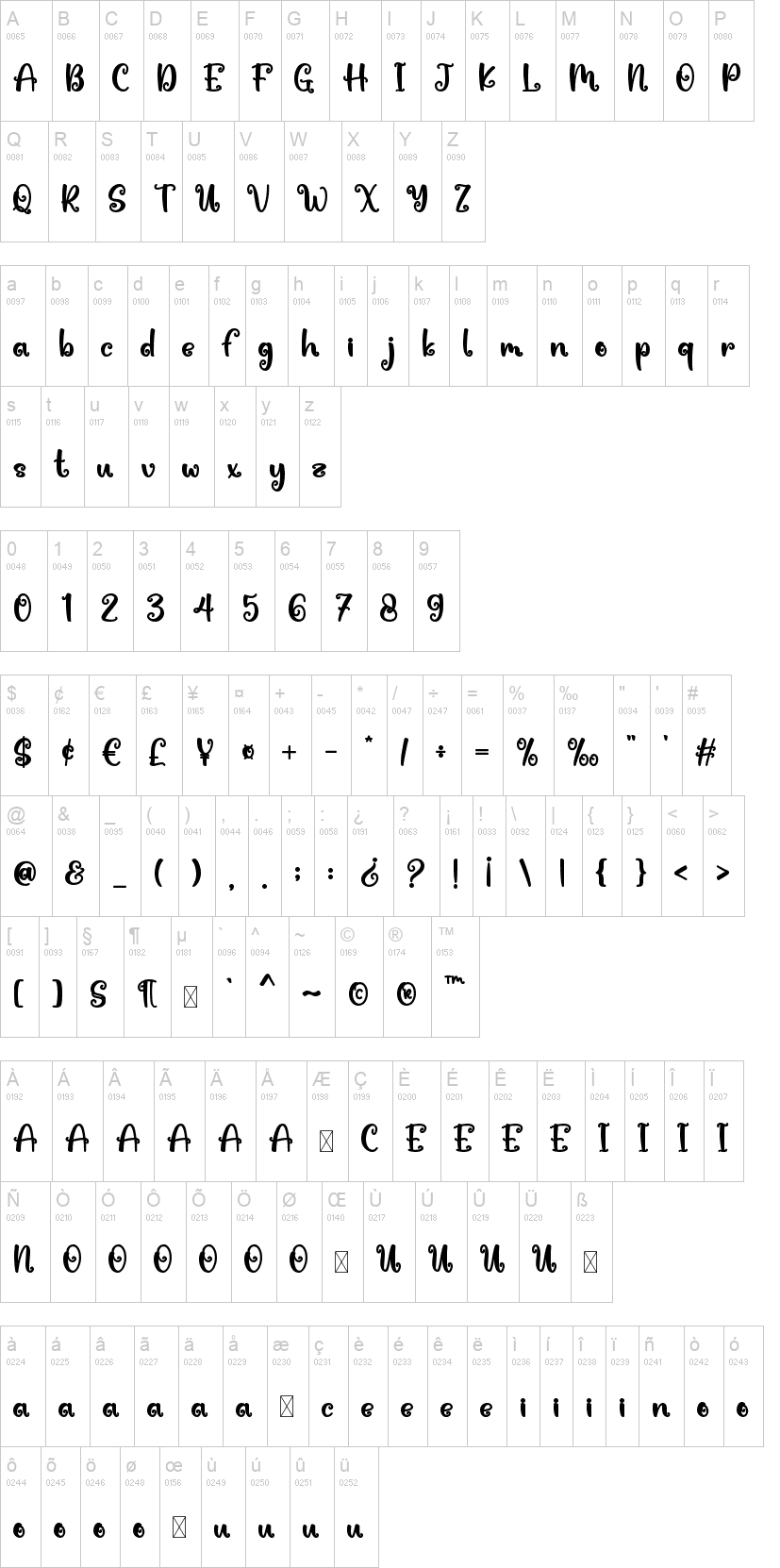 Spooky 字体字形表