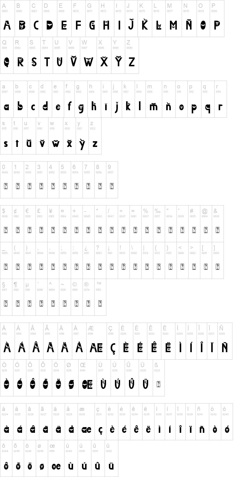 Spooky Bat 字体字形表
