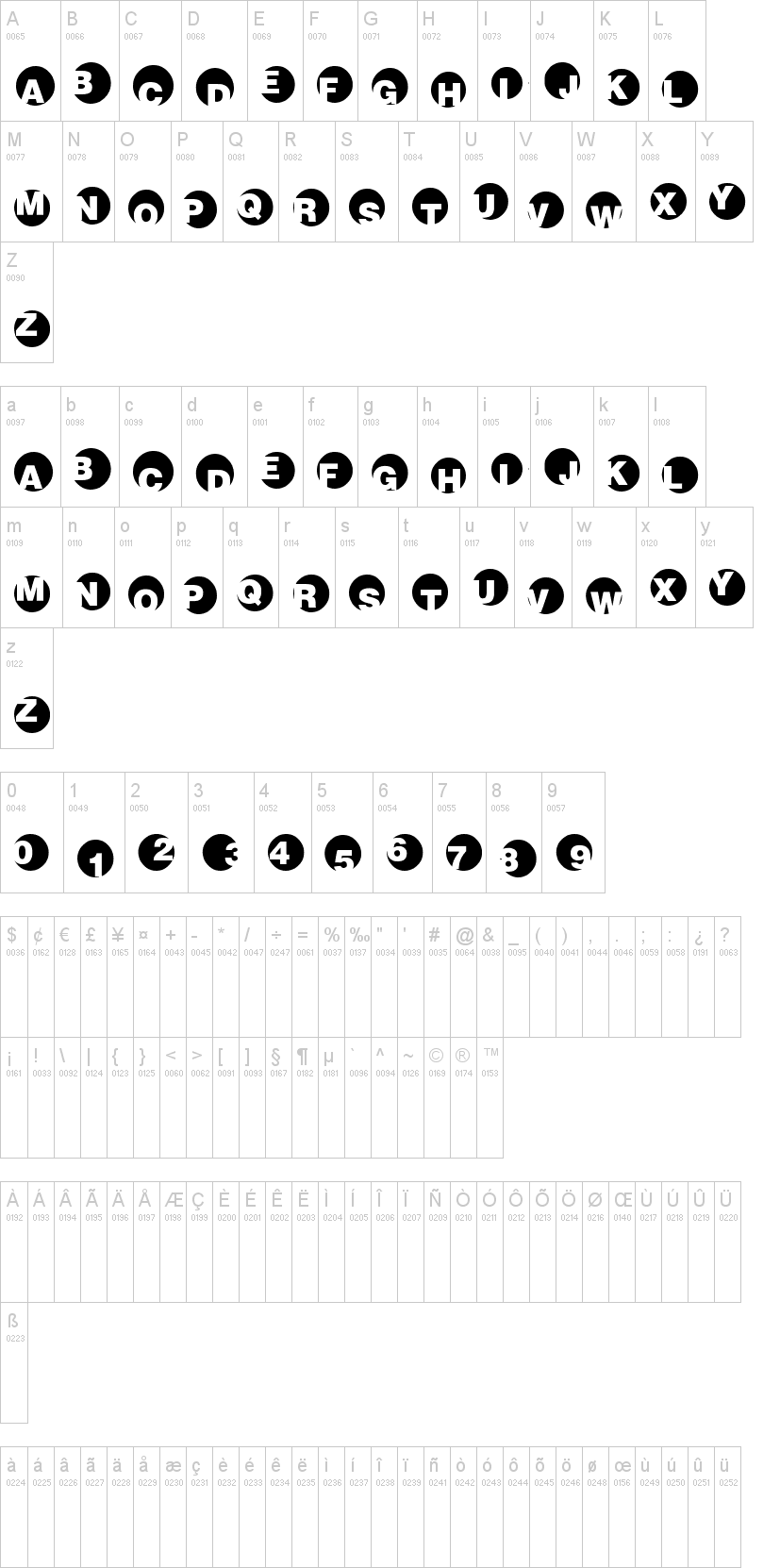 Spot Lights 字体字形表