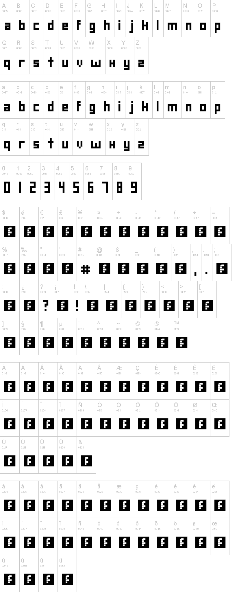 Square Deal 字体字形表
