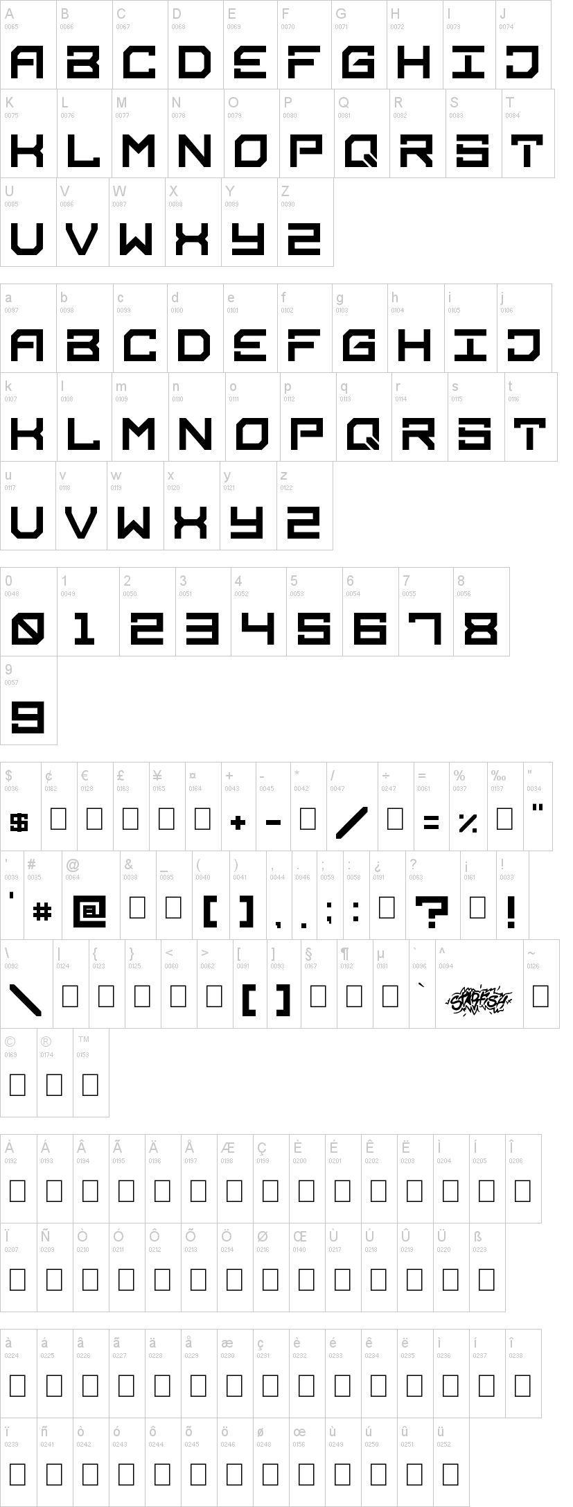 Starfish 字体字形表