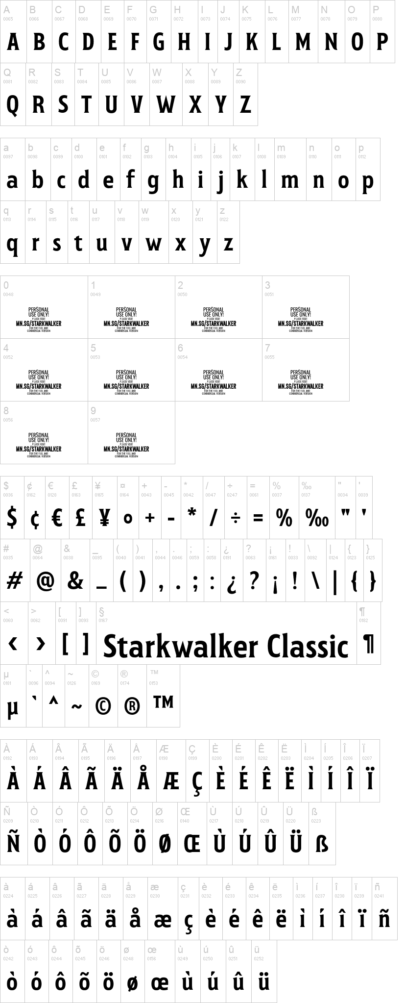 Starkwalker Classic 字体字形表