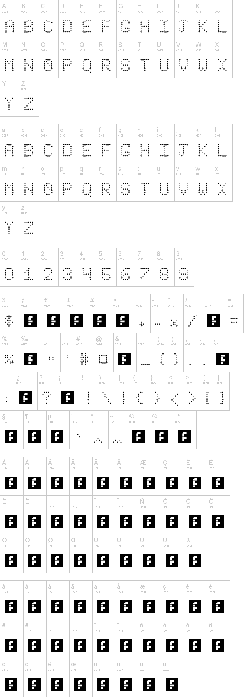 Stars Revenge 字体字形表