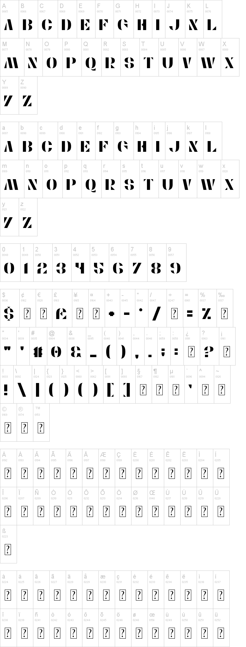 Stencylette 字体字形表
