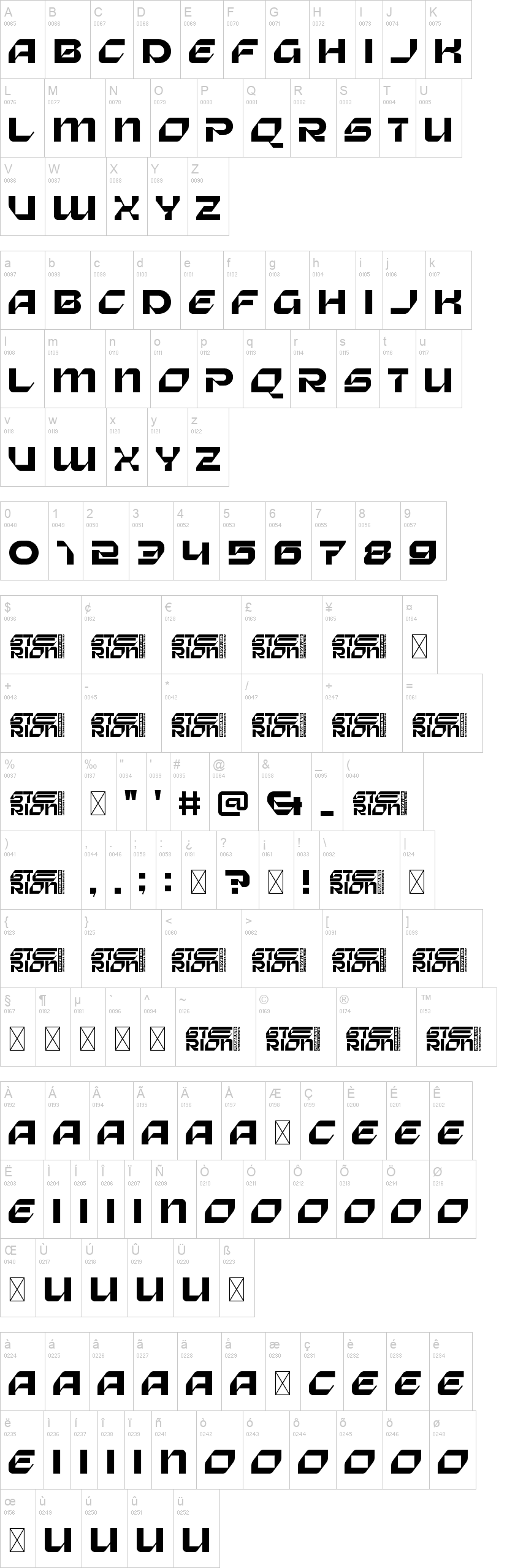 Sterion 字体字形表
