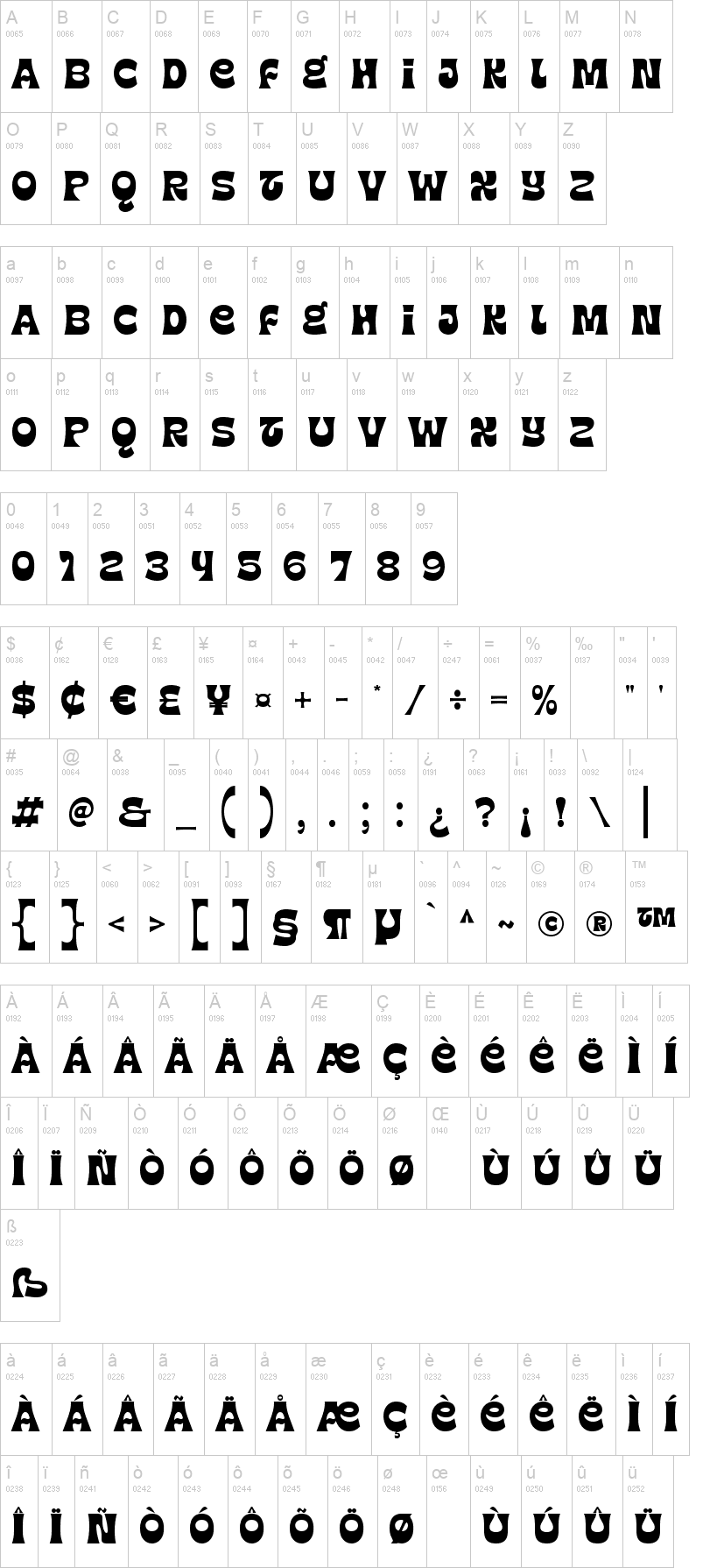 Stero Mont 字体字形表
