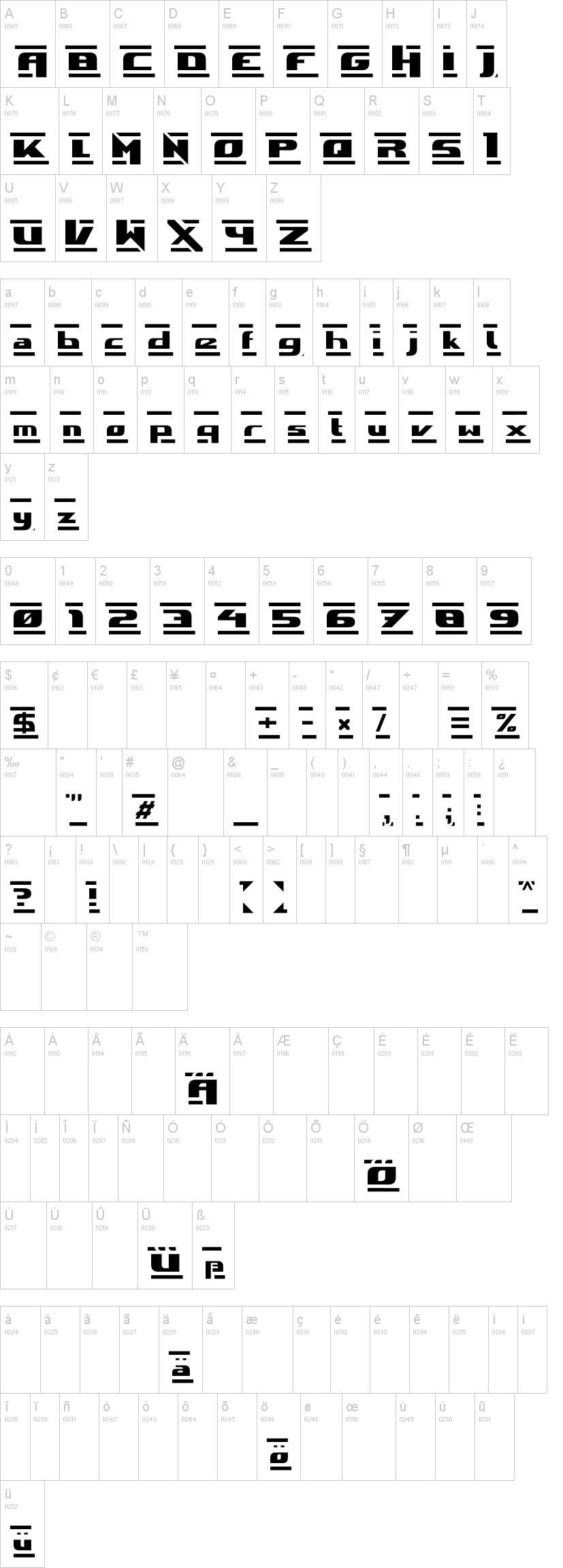 Stone 字体字形表