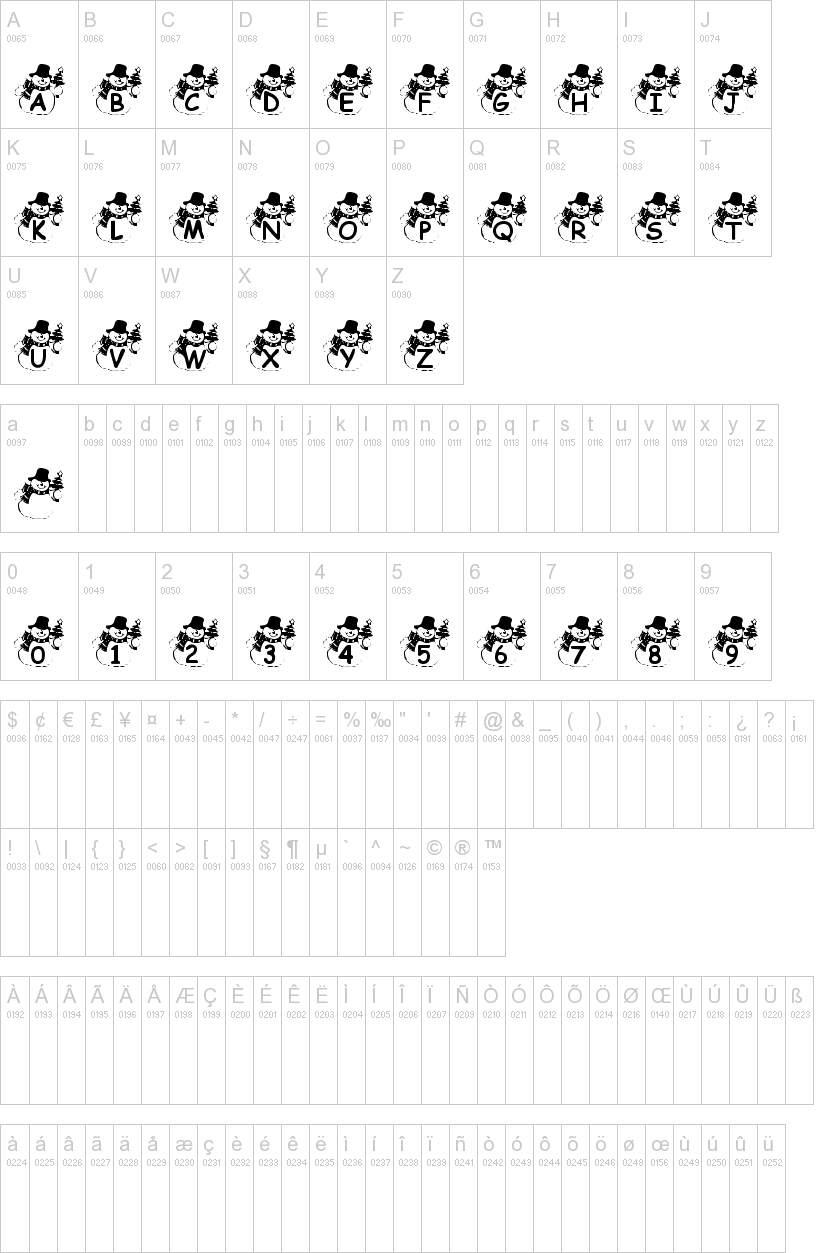Summer's Snowman 字体字形表