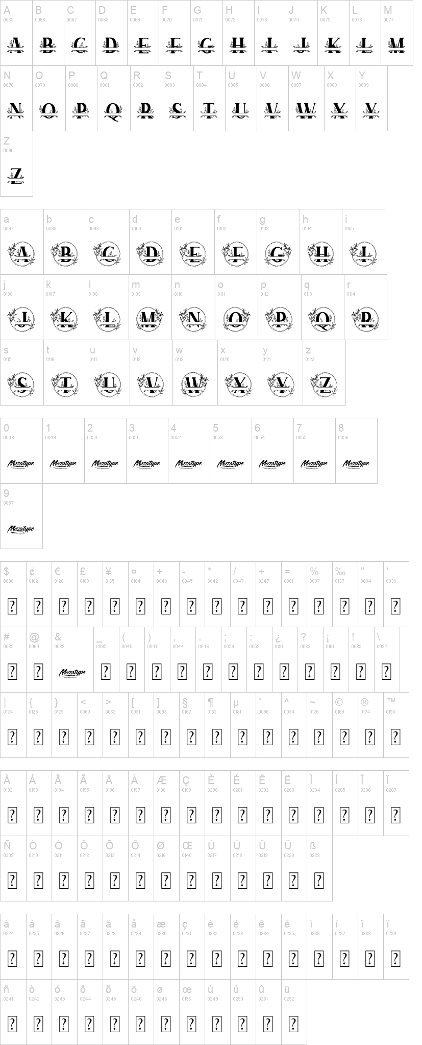Sunflower Monogram 字体字形表