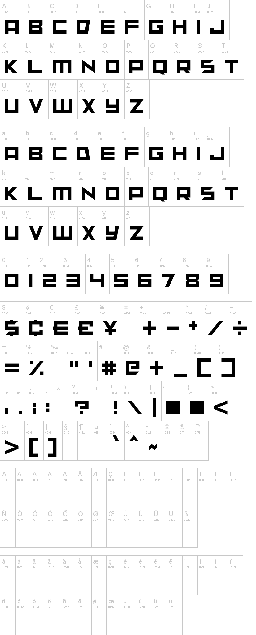 Sunspire 字体字形表