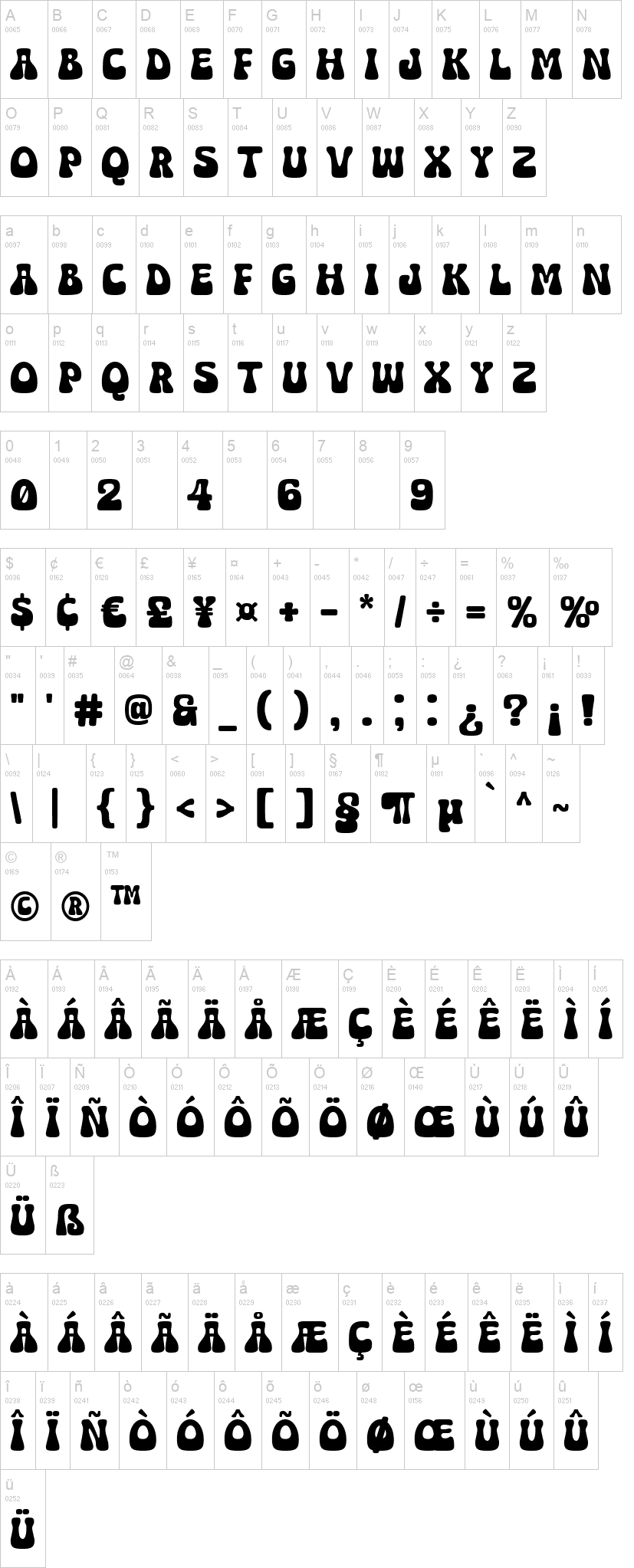Super Festival 字体字形表