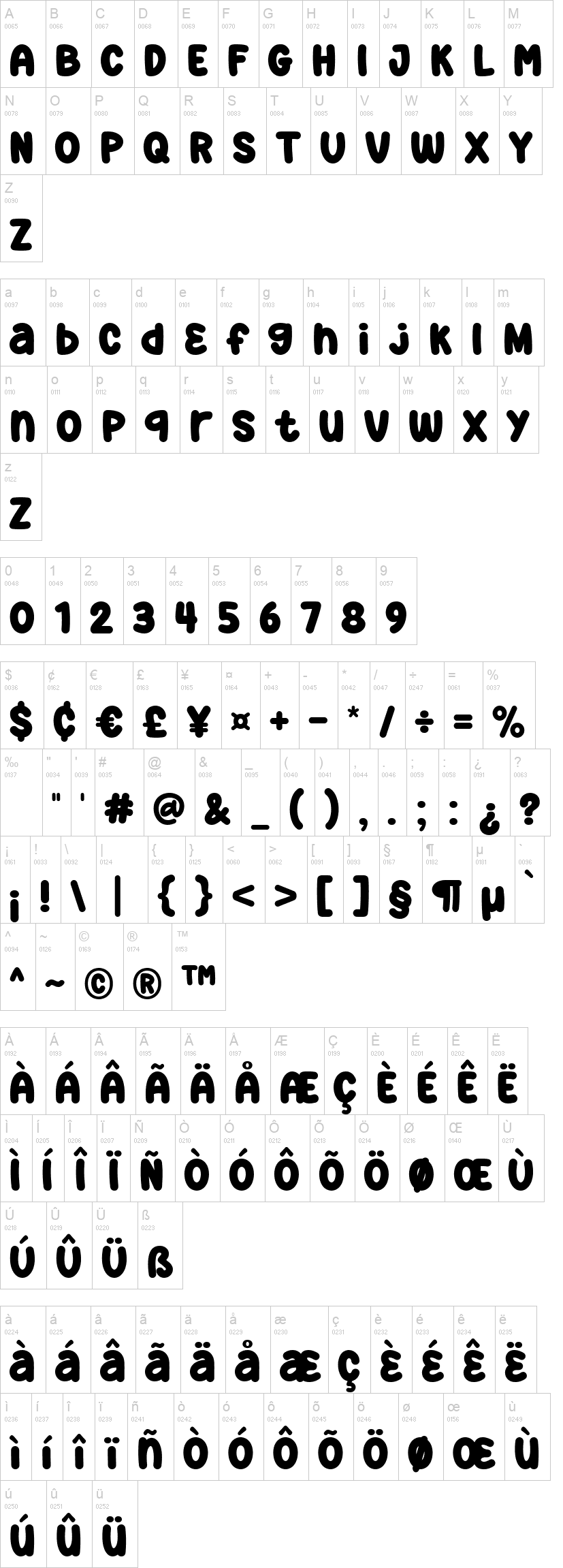 Super Fresh 字体字形表