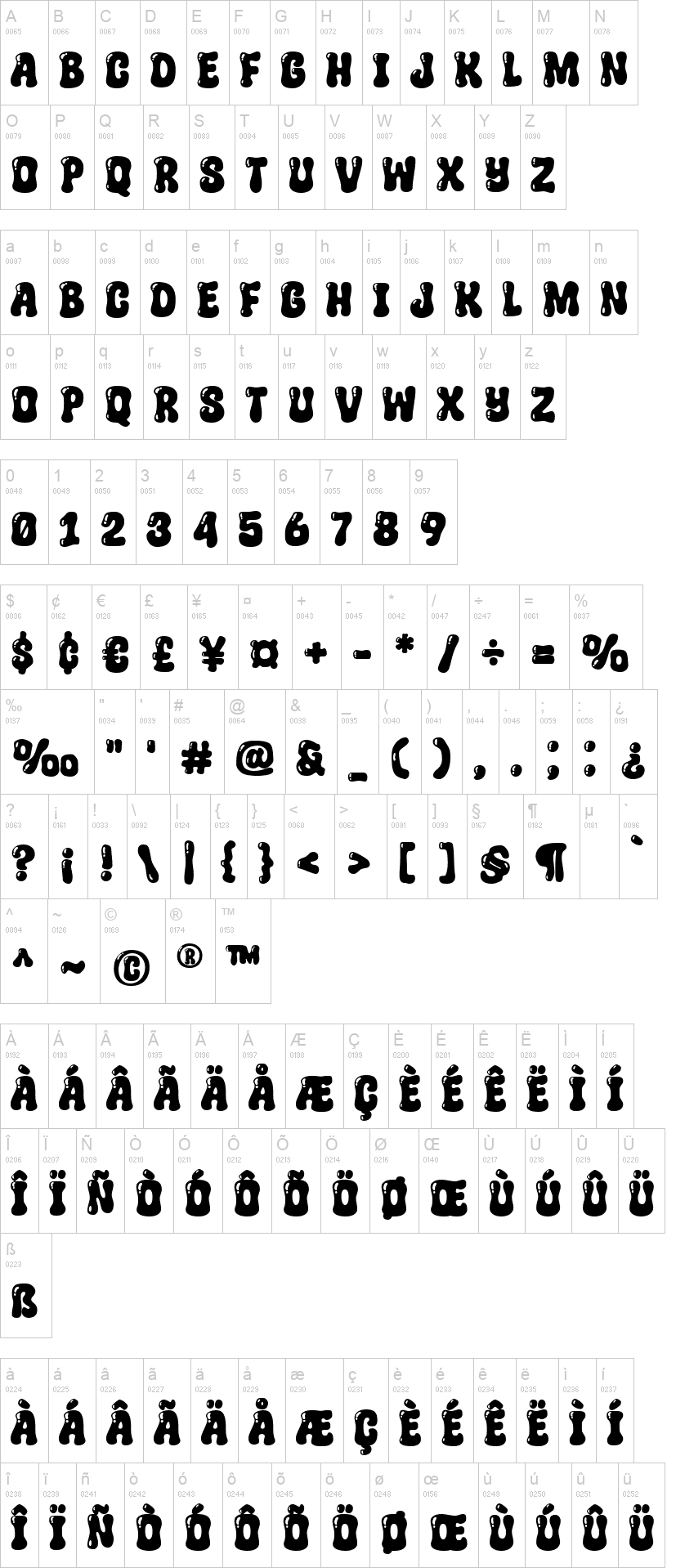 Super Shiny 字体字形表
