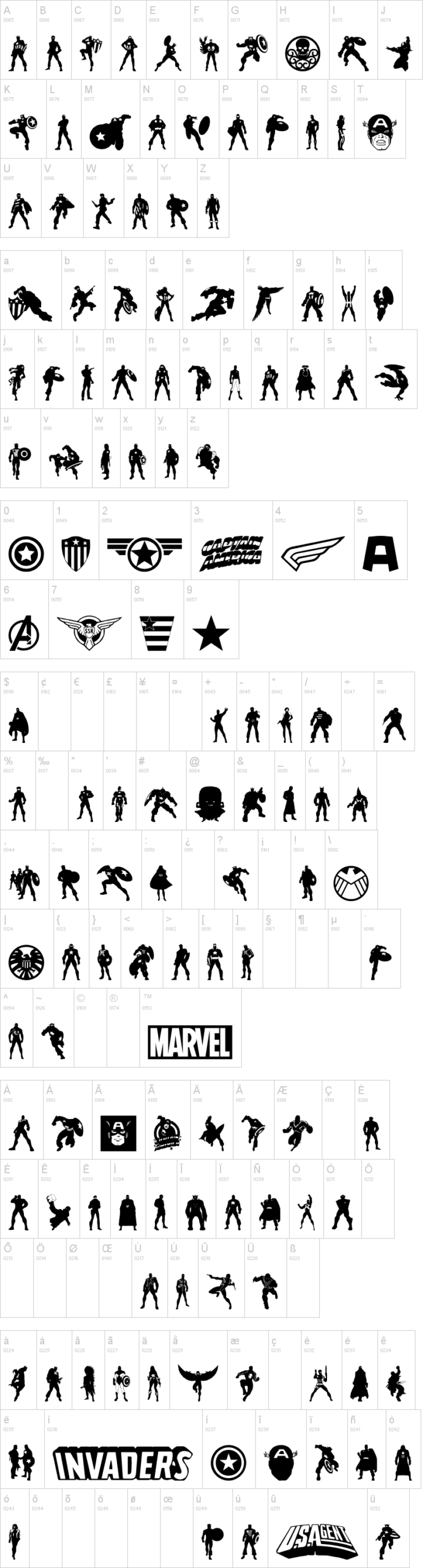 Super Soldier 字体字形表