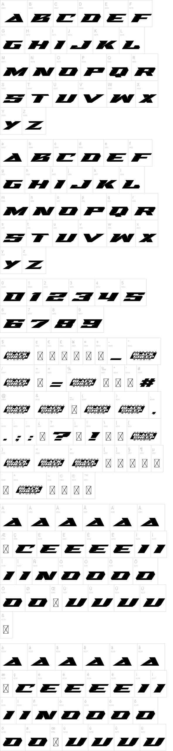 Swipe Race 字体字形表