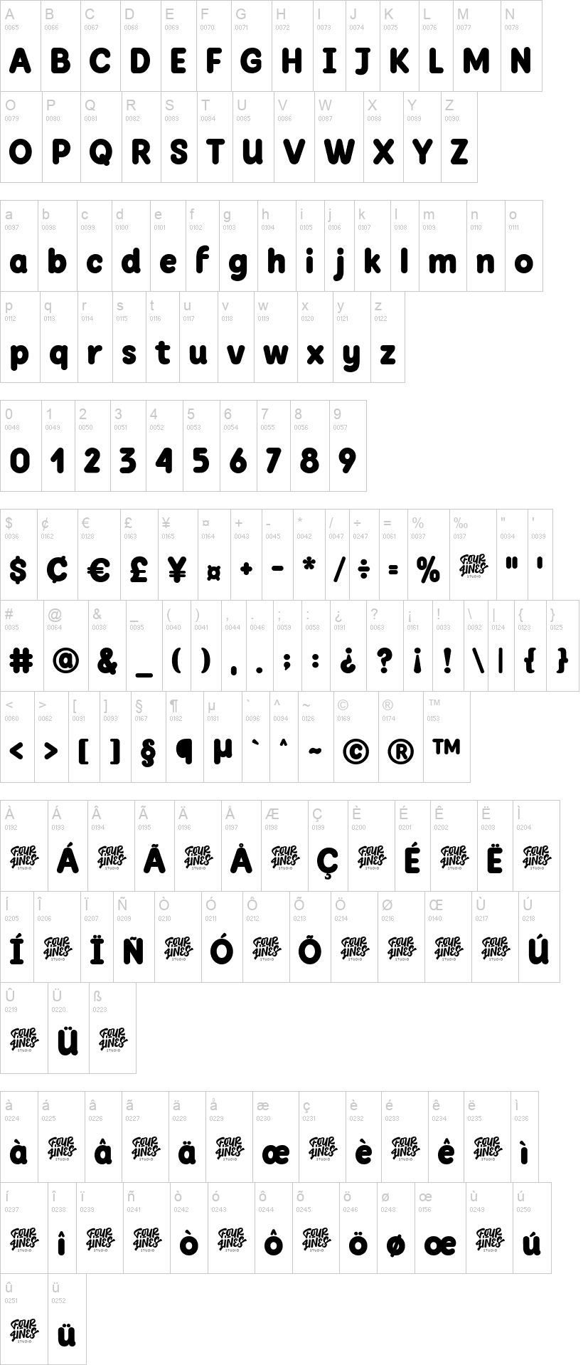 Switzal 字体字形表