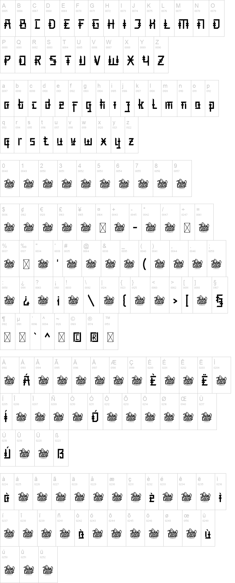 Tadashi 字体字形表