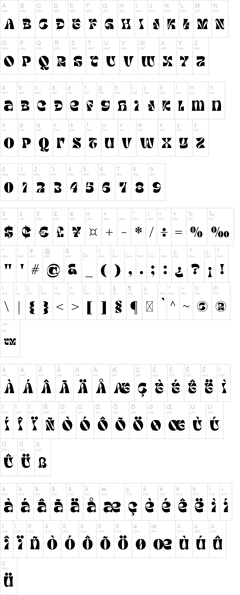 Tanamera 字体字形表