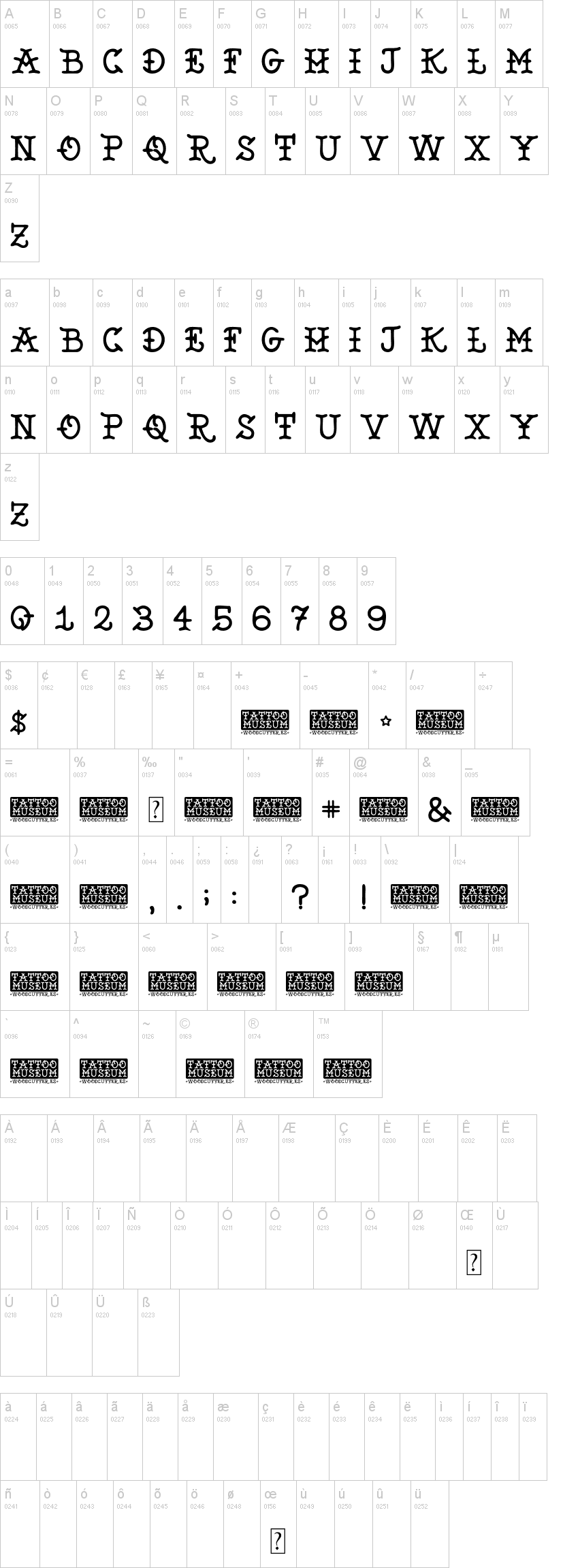 Tattoo Museum 字体字形表