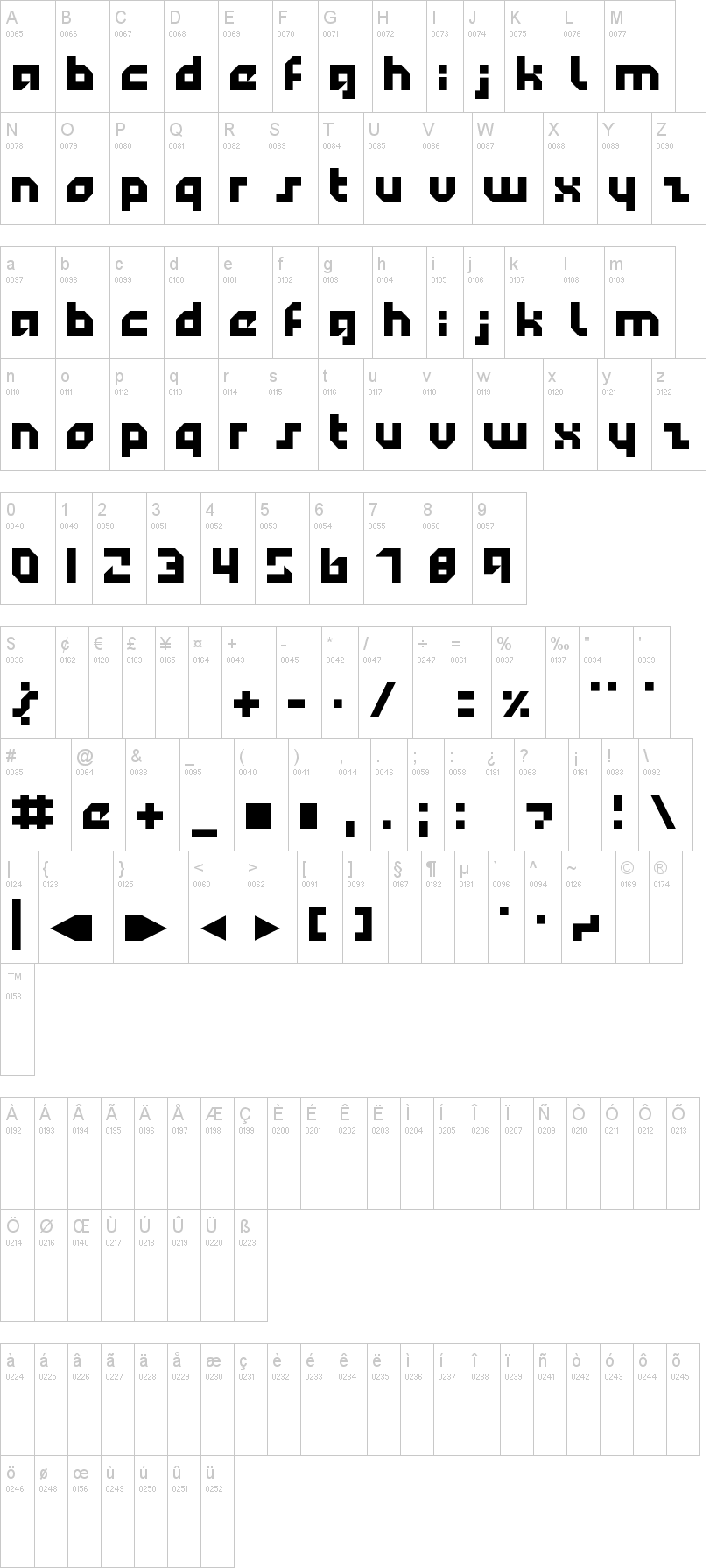 Technotot 字体字形表