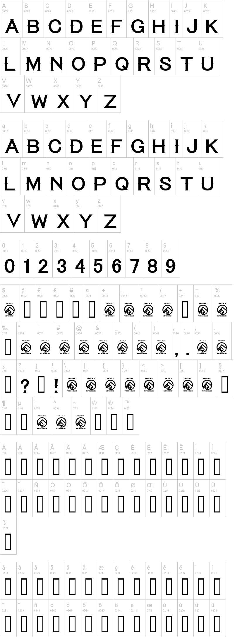 Tequila Sunrise 字体字形表