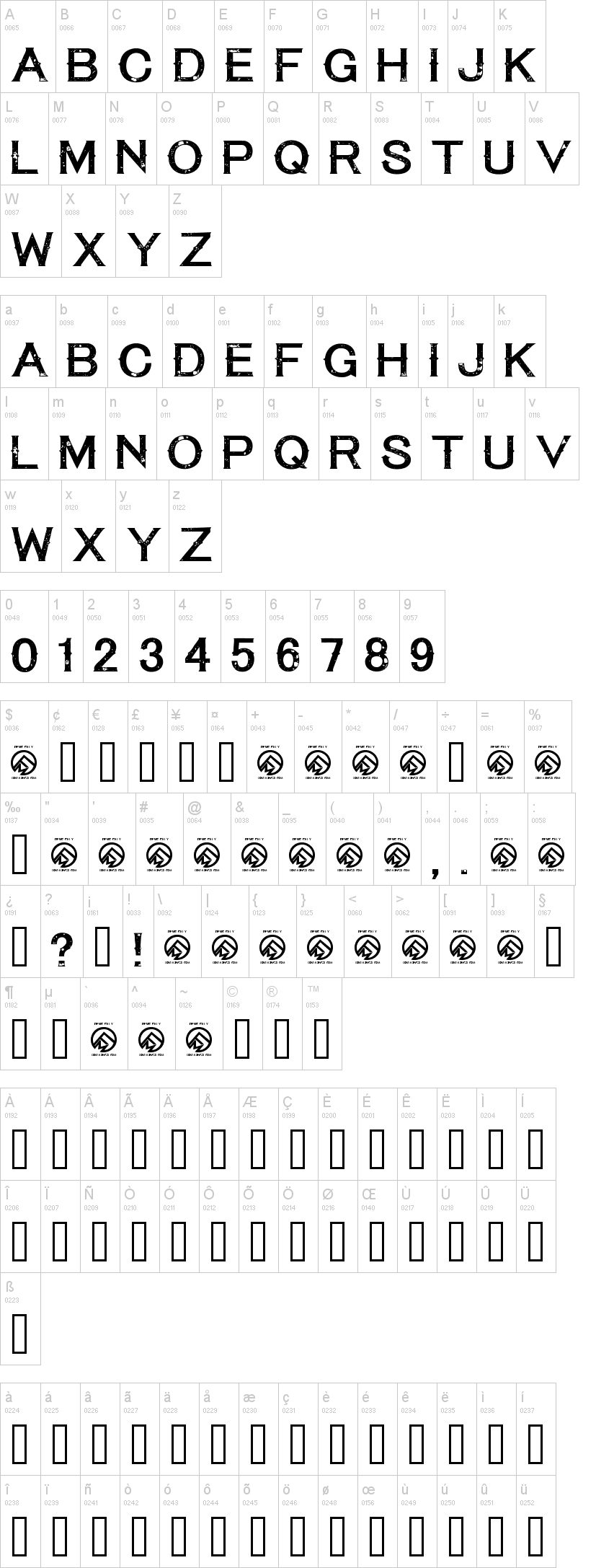 Tequila Sunset 字体字形表