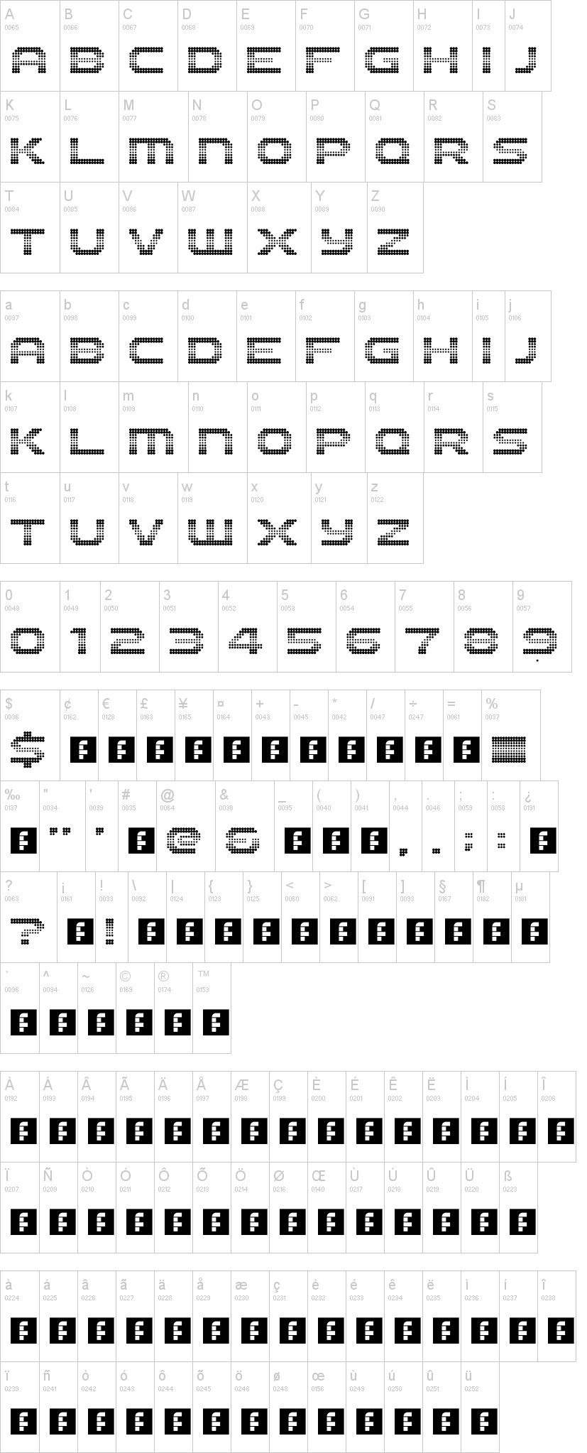 The 2K12 字体字形表