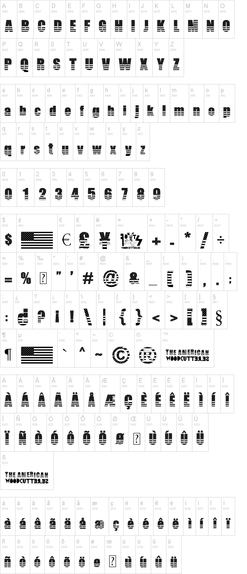 The American 字体字形表