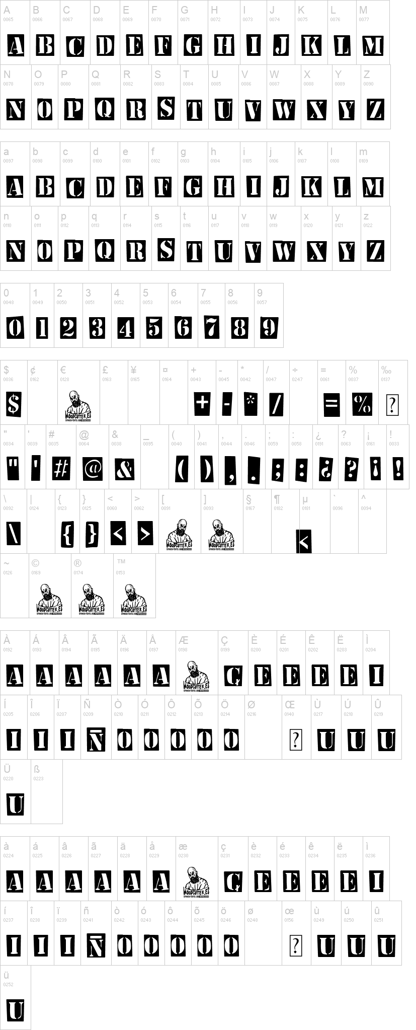 The Invert Stencil 字体字形表