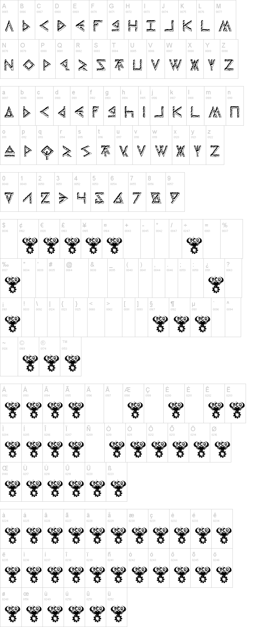 Thors Hammer 字体字形表