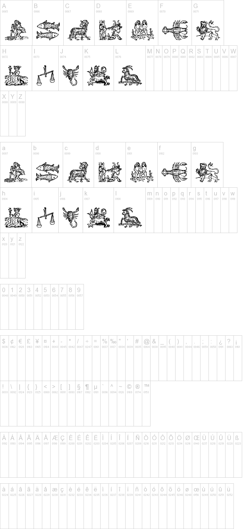 Tierkreis3 字体字形表