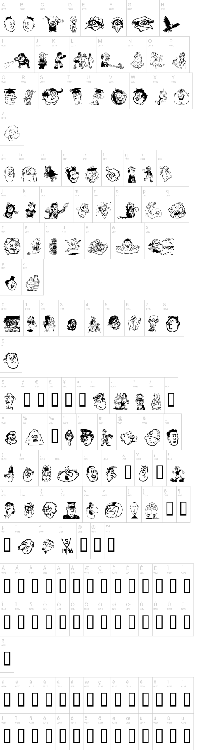 Toons One 字体字形表