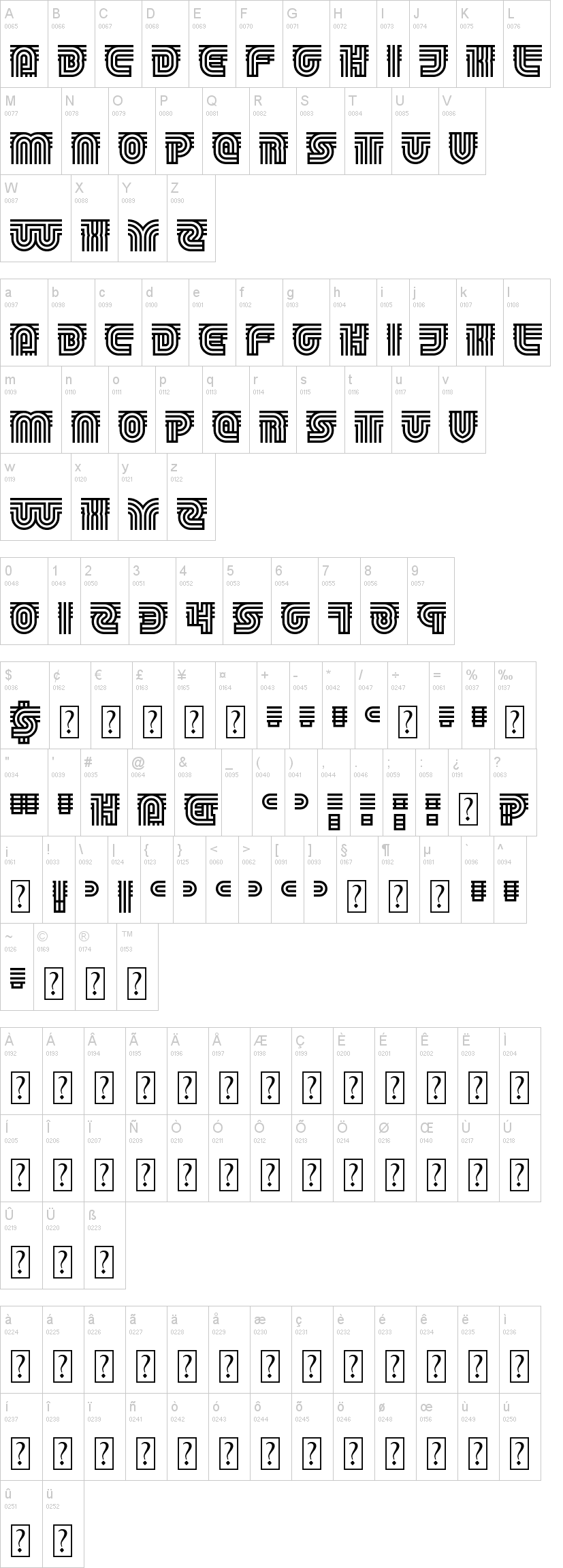 Track and Shield 字体字形表