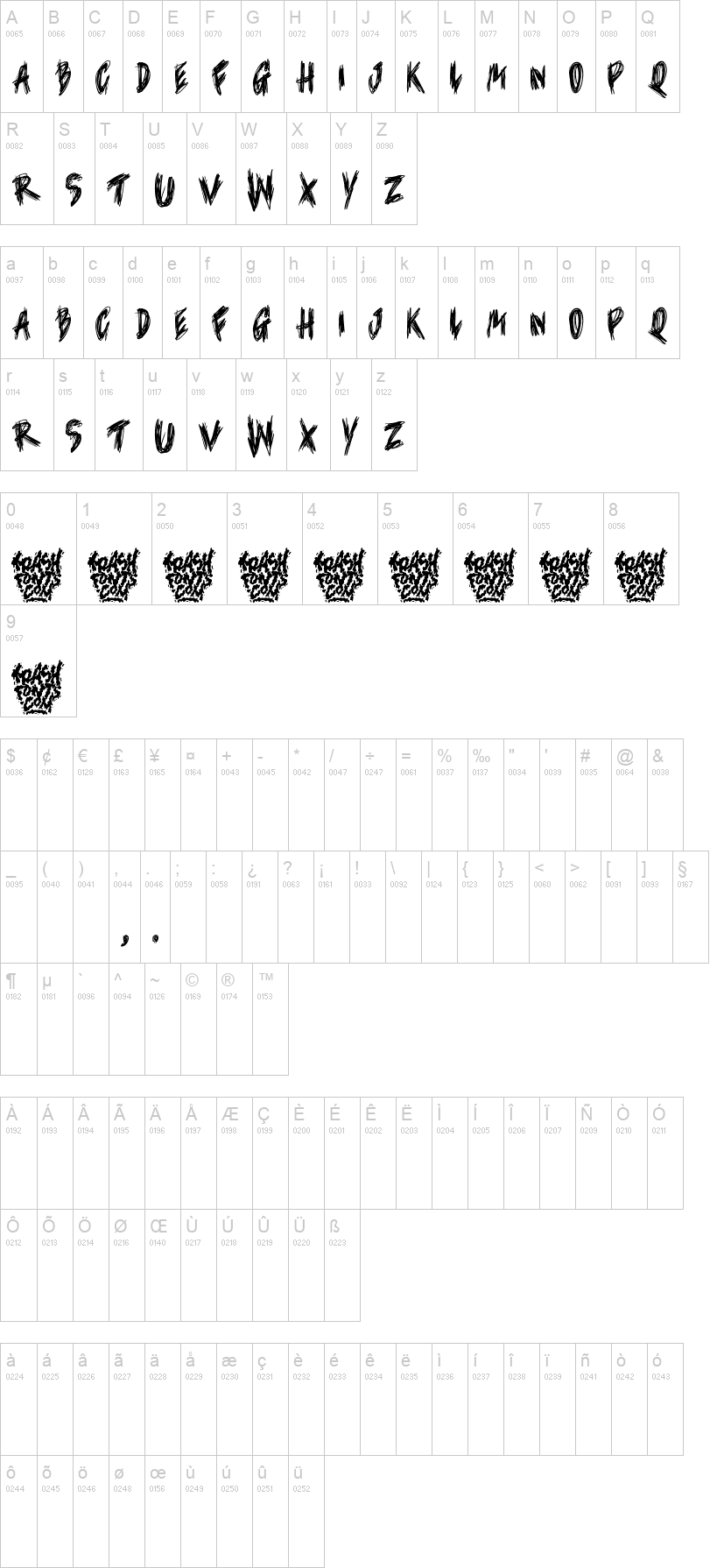 Trash Secret 字体字形表