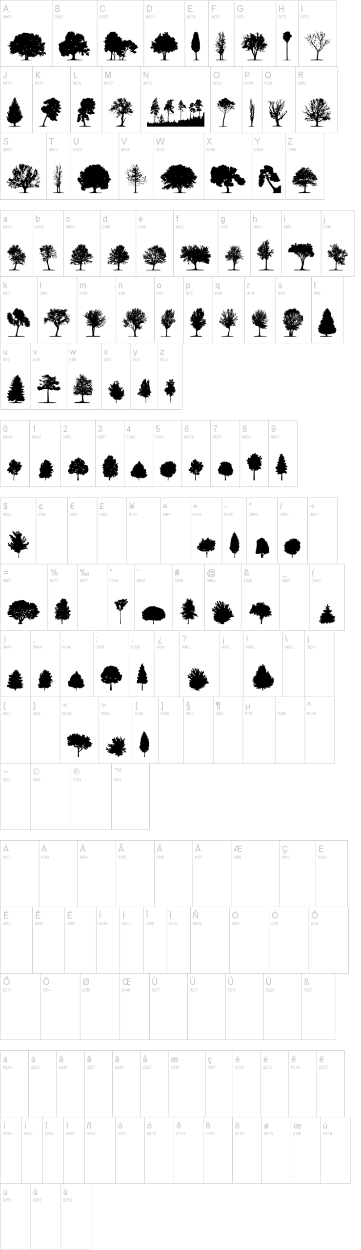 Trees TFB 字体字形表