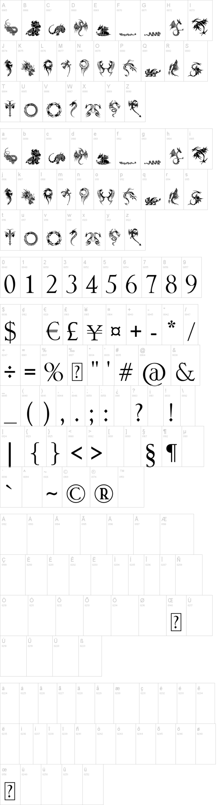 Tribal Dragons Tattoo Designs 字体字形表