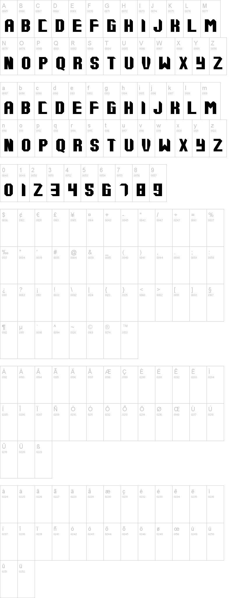 Tups 000 字体字形表